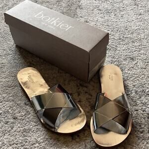 NIB Botkier Women's Leather Silver Slides Sandals Sz 6.5